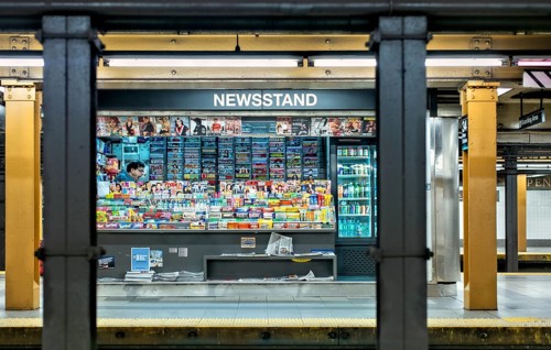 New York. Manhattan. Newspaper kiosk in the subway