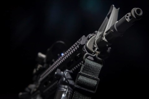 An American AR-15 assault rifle in a studio environment