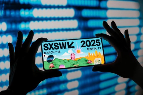 In this photo illustration, the South by Southwest (SXSW) 2025 logo is displayed on a smartphone