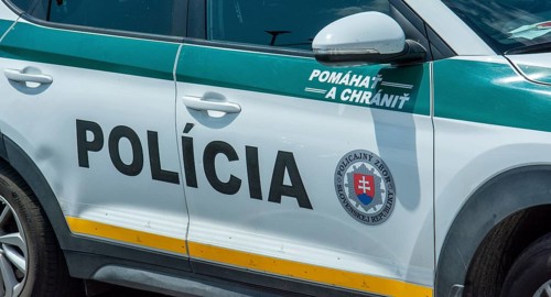 Nova Bana, Slovakia, July, 9, 2023 : The Slovak Police Force car. Police car in Slovakia, Europe