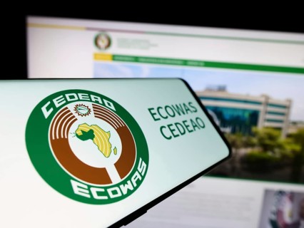 Stuttgart, Germany, 02-15-2024: Smartphone with logo of Economic Community of West African States