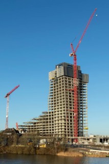 Elbtower construction project halted due to insolvency, construction site of the unfinished
