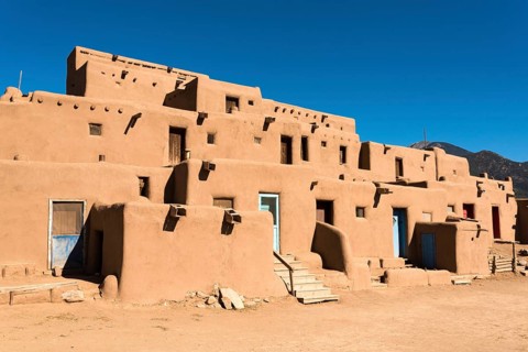 Scenic Taos Pueblo village in New Mexico, USA, North America