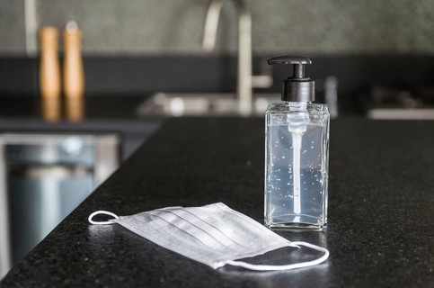 Coronavirus prevention medical surgical masks and hand sanitizer gel for hand hygiene corona virus