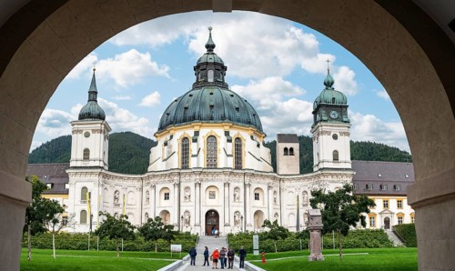 Courtyard of the School and Monastery Ettal, Bavaria, Germany, Europe