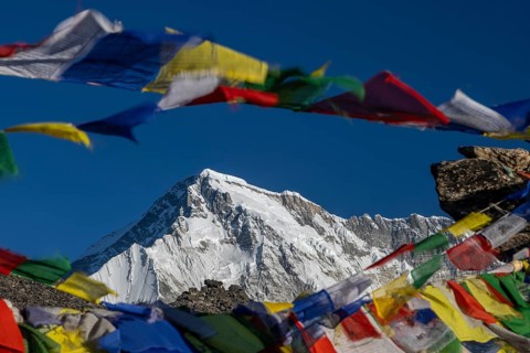 The eight-thousander Cho Oyu, the sixth-highest mountain on the planet, seen shortly after sunrise