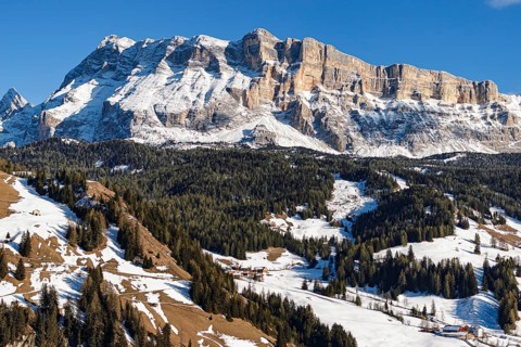 Winter view to Sas dla Crusc, Dolomites, South Tyrol, Italy, Europe