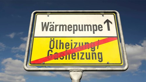 Symbolic image of heat pumps instead of oil and gas heating systems