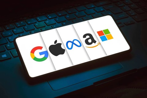 May 3, 2024, Brazil. In this photo illustration, the Google, Apple, Meta, Amazon and Microsoft