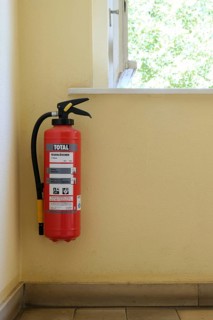Berlin, Germany, June 23, 2024, Fire extinguisher in the stairwell of a residential building,