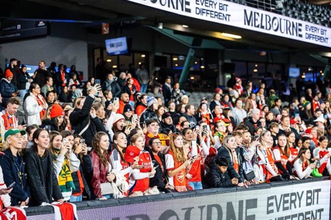 MELBOURNE, AUSTRALIA, MAY 24: Fans after Arsenal Women FC beat the A-League All Stars Women team