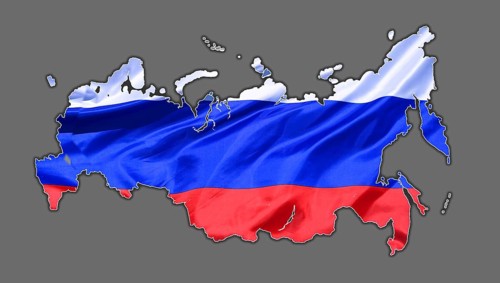 Overview map of Russia, designed with the national flag