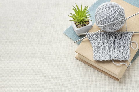 Top view crochet set with yarn copy space. Resolution and high quality beautiful photo