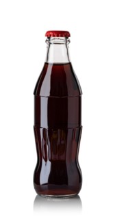 glass bottle of cola isolated on white background