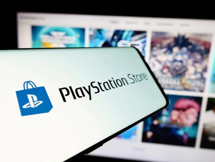 Stuttgart, Germany, 02-14-2024: Smartphone with logo of gaming online shop PlayStation Store (PS