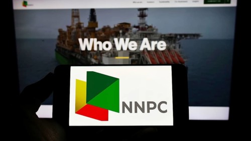 Stuttgart, Germany, 10-03-2022: Person holding smartphone with logo of Nigerian National Petroleum