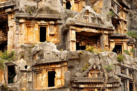 Pictures & images of the ancient Lycian rock cut tombs town of Myra, Anatolia, Turkey, Asia