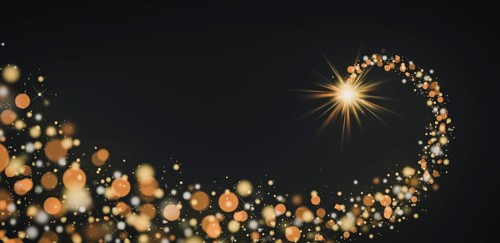 Shining star Christmas background shooting star make wish golden glittering lights bokeh particles