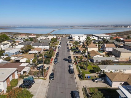 Aerial view of Imperial beach residential area and San Diego Bay on the background, San Diego,
