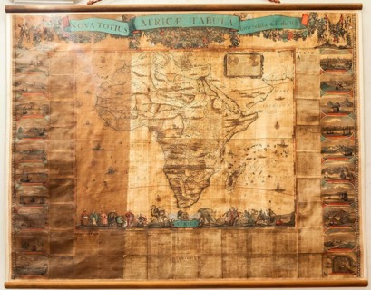 Genova, Italy, 8 August 2023: Spinola Palace. Antique map shows Africa known to Europeans in the