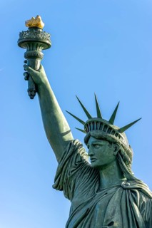 Detail replica of the Statue of Liberty by Frédéric Auguste Bartholdi at the roundabout in the Rte