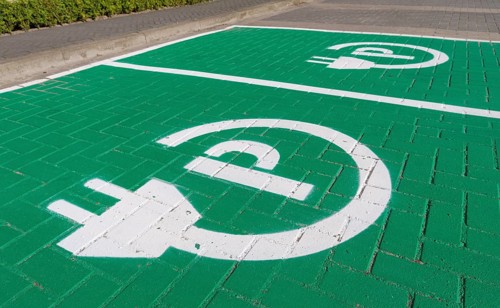 Parking place with charging symbol for electric cars