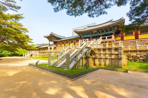 Blue Cloud and White Cloud Bridges, Baegungyo, Cheongungyo in foreground with Lotus Flower and