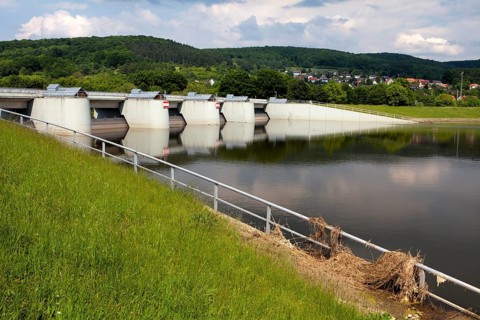 Flooded flood-retention basin of the Leine river, Salzderhelden, Einbeck, Lower Saxony, Germany,