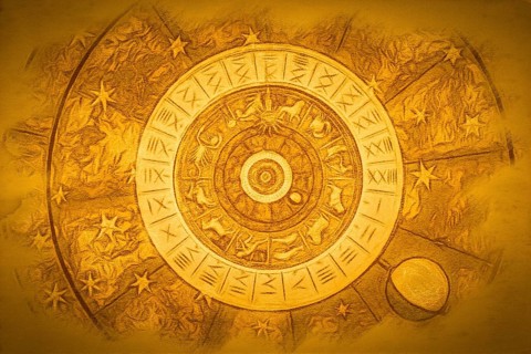 Astrological zodiac background. Vintage illustration art, grunge design. Concept of destiny,
