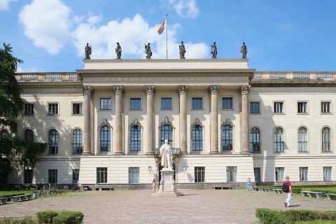 Berlin, Germany, July 20, 2024, historic main building of Humboldt University with Helmholtz