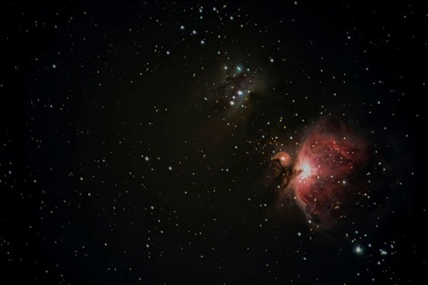 Long exposure of the Orion Nebula (M 42) in the winter sky