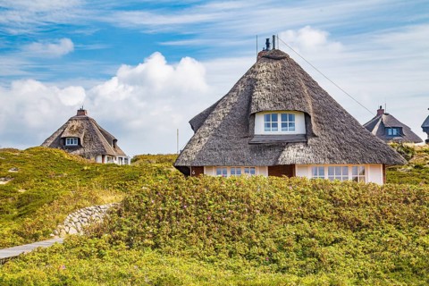 Thatched-roof villas of the Kersig estate in the dunes, Hörnum, Sylt