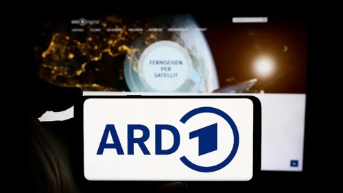 Stuttgart, Germany, 04-10-2024: Person holding cellphone with logo of German public-service