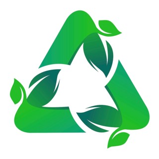 Recycling sign with green leaves in it