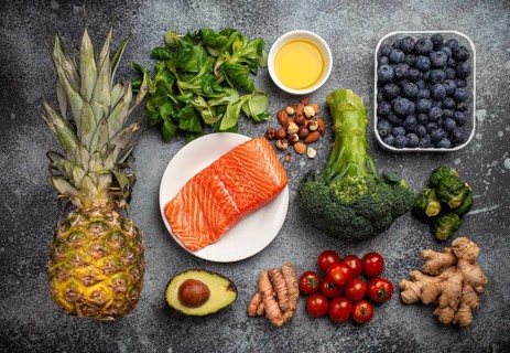 Anti inflammatory diet concept. Set of foods that help to reduce inflammation - plant based