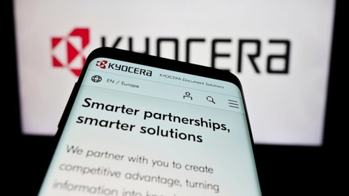 Stuttgart, Germany, 02-08-2024: Mobile phone with website of Japanese electronics company Kyocera