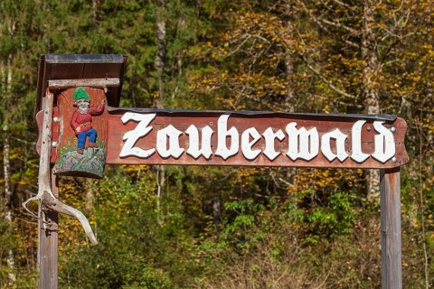 Magic Forest signpost, Ramsau, Berchtesgaden, Berchtesgadener Land, Upper Bavaria, Bavaria,
