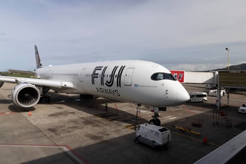 Fiji Airways Airbus A350-900 Vanua Levu at the dock, Nadi Airport, Fiji, South Pacific, Oceania