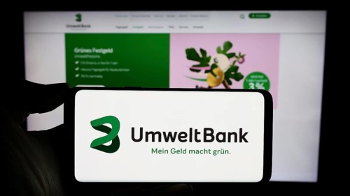 Stuttgart, Germany, 02-12-2024: Person holding cellphone with logo of German financial services