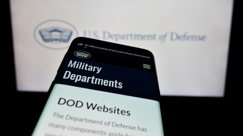 Stuttgart, Germany, 10-29-2023: Mobile phone with website of United States Department of Defense