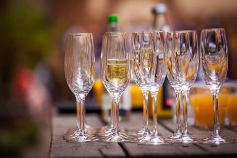 Empty champagne glasses on a table