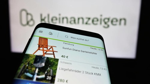 Stuttgart, Germany, 04-13-2024: Mobile phone with website of German classifieds platform company