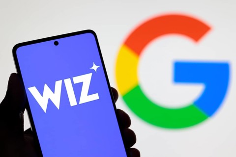 In this photo illustration, the Wiz logo seen displayed on a smartphone screen and the Google logo