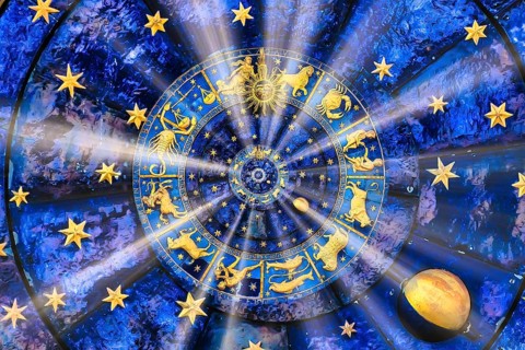 Astrological zodiac background. Vintage illustration art, grunge design. Concept of destiny,