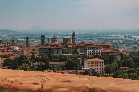 Close-up of the historic city centre, Bergamo, Italy, Europe