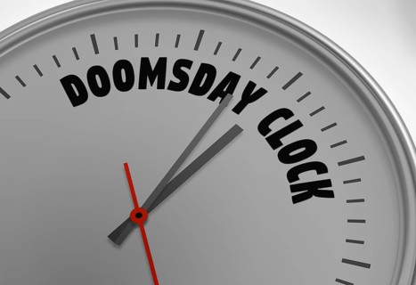 An image of the doomsday clock 100 seconds to twelve