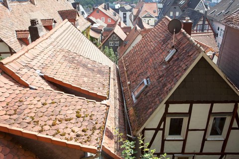Overlooking the roofs of the historic centre, Marburg, Hesse, Germany, Europe, Über den Dächern von