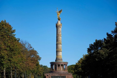 Victory Column in Berlin Tiergarten with a golden sculpture in the form of a female figure of