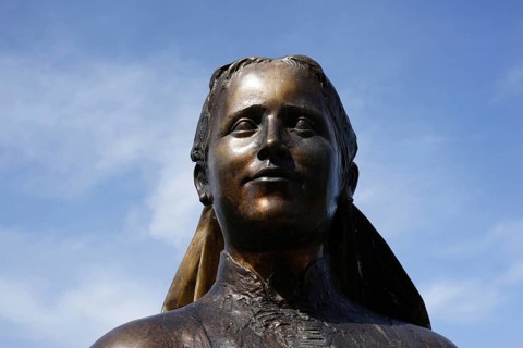 Bust of Emerenz Meier, local poet, by Christine Wagner 2008, Donaukai, Passau, Bavaria Germany