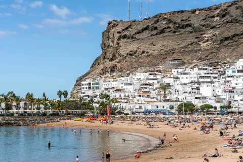 PUERTO DE MOGAN, GRAN CANARIA, CANARY ISLANDS - MARCH 7 : View of the beach in Puerto de Mogan Gran